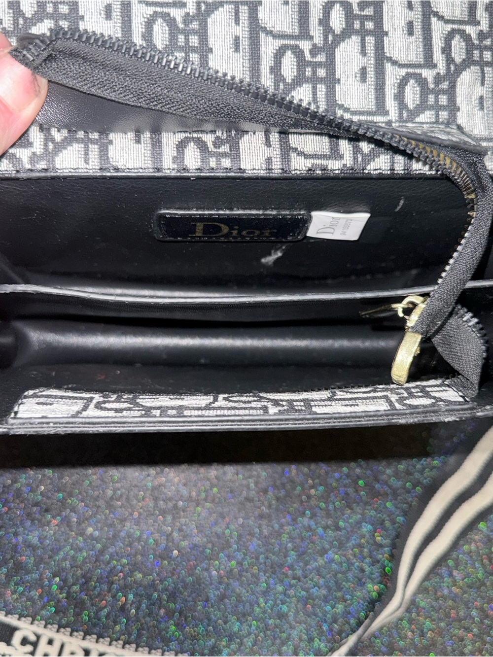 Dior Black and White Logo Jacquard Wallet Crossbody - Picture 4 of 7